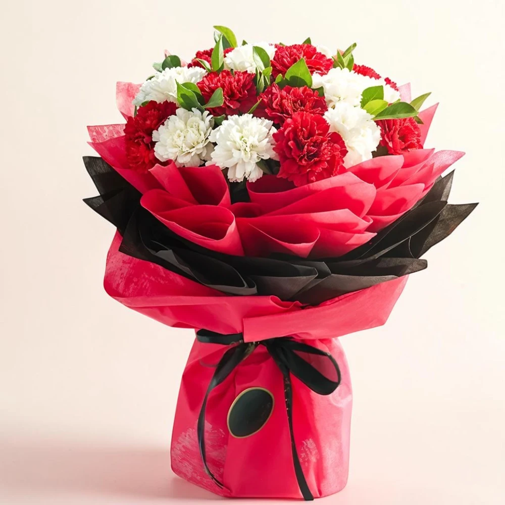 Red-and-white-carnation-bouquet