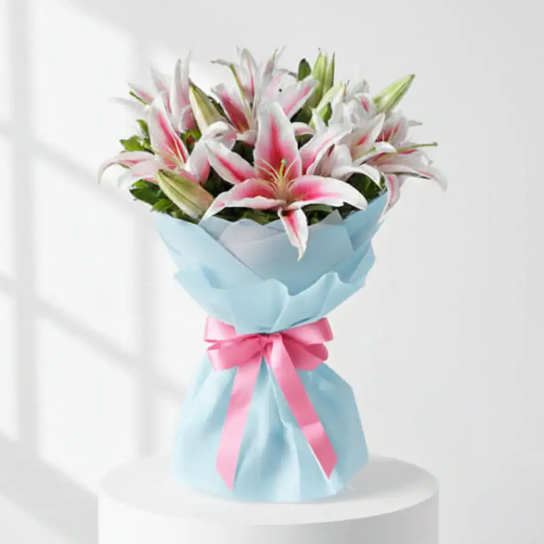 5 Pink Oriental Lily Bouquet