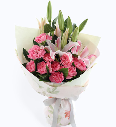 Lilies and red carnation
