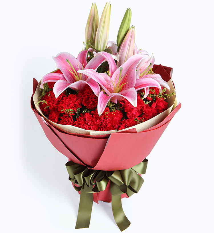 Pink lilie red carnation