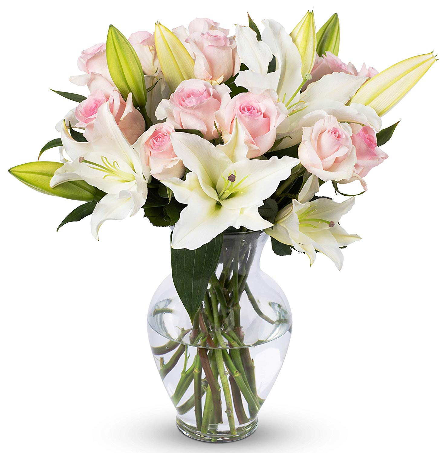 White lilies with pink roses