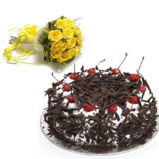 Yellow roses and cake