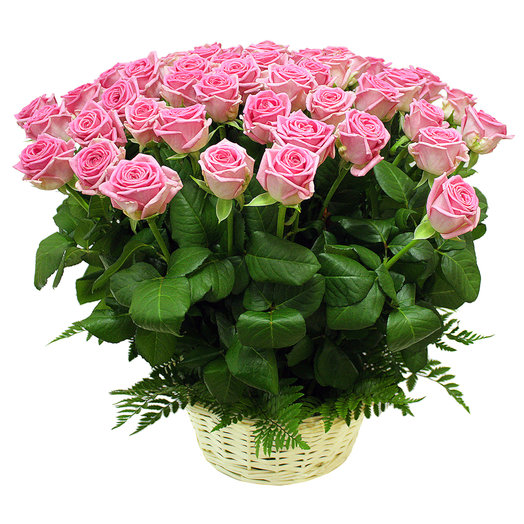 50 pink rose basket