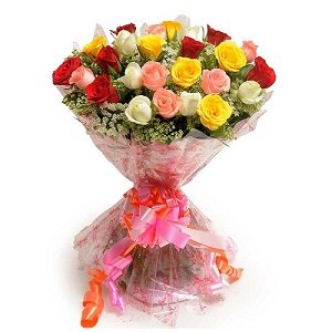 Mix roses bouquet in cellophane
