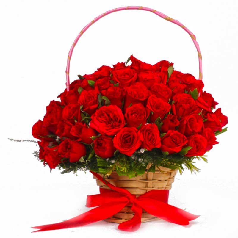 50 red rose basket