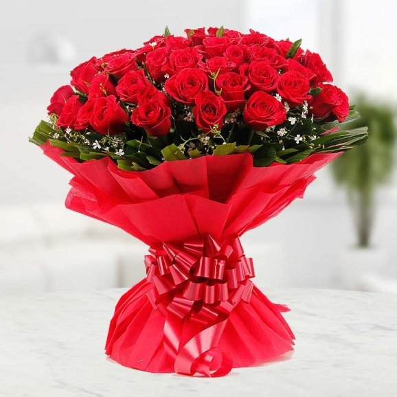 Red roses in red packing